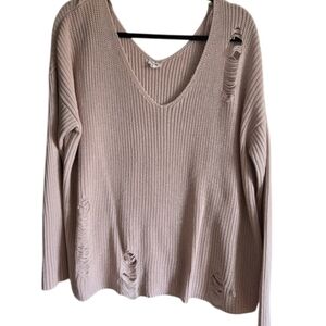 Garage Blush Distressed V-Neck Sweater